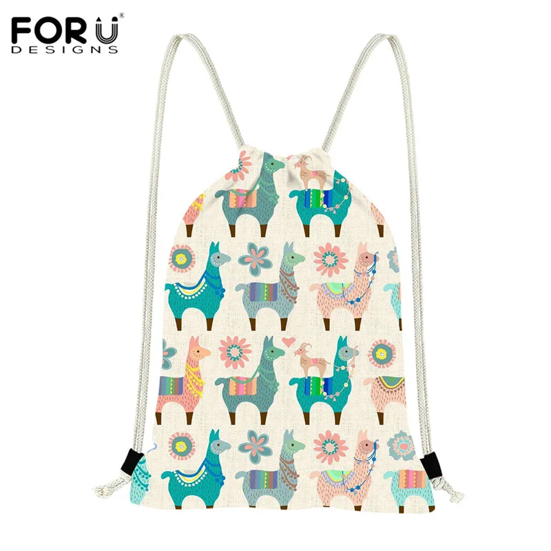 FORUDESIGN Alpaca Llama Pattern Large Capacity Drawstring Bag for Teenagers Girls Storage Bag Kids Book Bag Mochila Feminina - Color: HXA61Z3