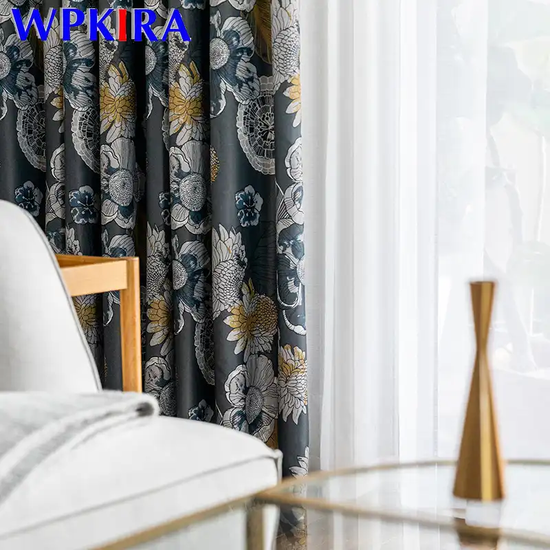 cortina con estampado americano para sala de estar cortinas largas de tela gruesa jacquard color negro a0813