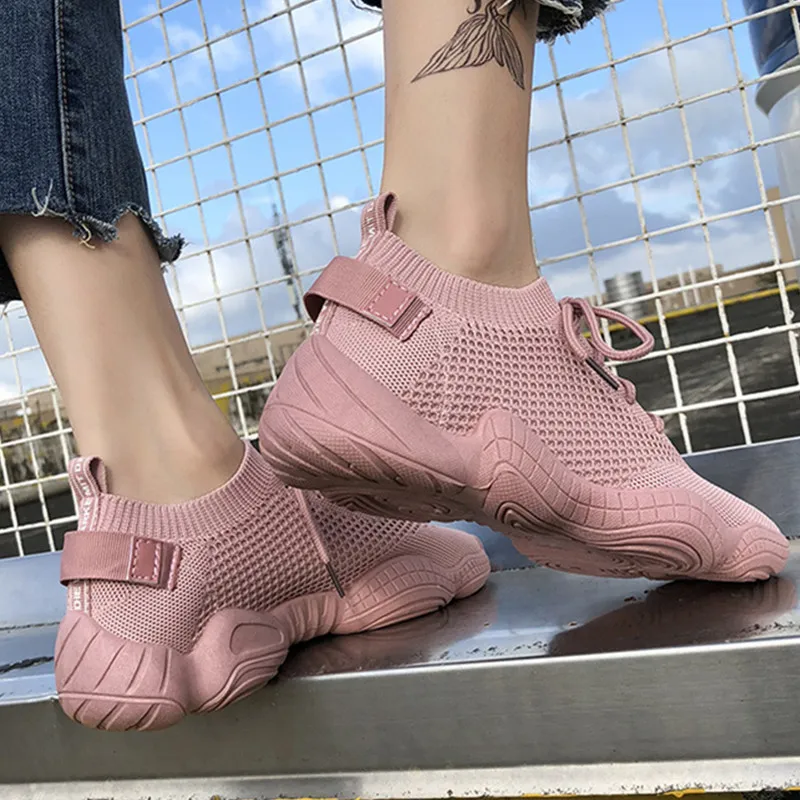 

Sneakers Women Mesh Lace-Up Solid Flat Platform Shallow Stretch Fabric Knited Spring Autumn Wedges Shoes For Women 2019 fashion