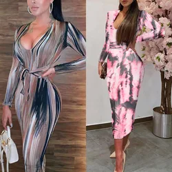 Vestido estampado de cuello redondo, ajustado, con encaje, nalgas, Sexy, fino, 2021