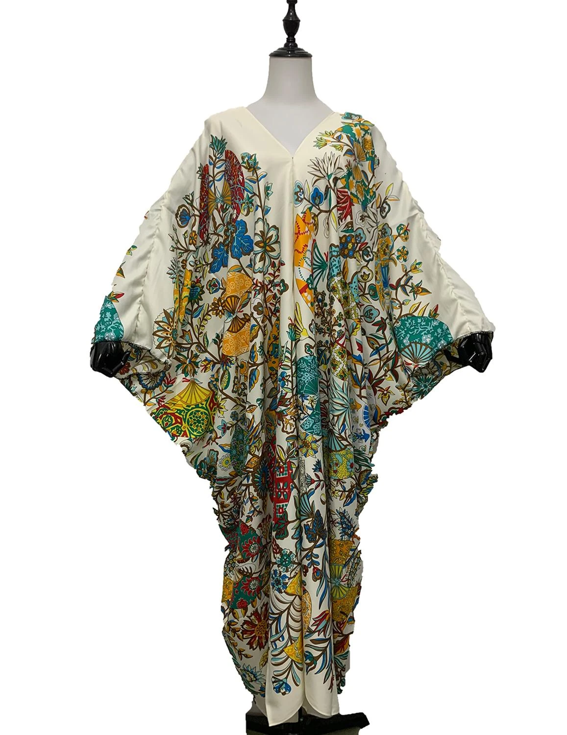 европейская одежда 2021 Elegant V-Neck Batwing Sleeve Muslim Women Kaftan Maxi Dress Traditional Bohemian Floral Loose Caftan formal dresses south africa