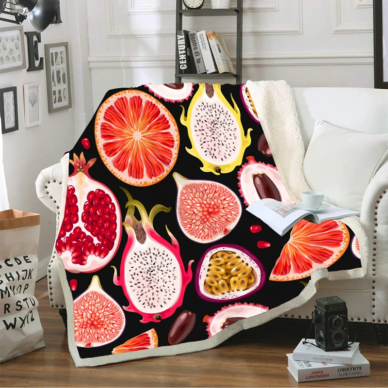 

Double layer Fruit throw blanket sofa faux fur throw blanket Cartoon Avocado fleece blankets and throws