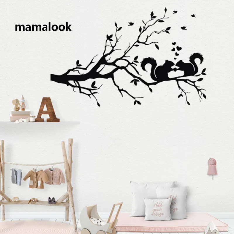Hot Sale Squirrel On Long Tree Branch Wall Sticker Animals Cats 3D Art Decal Kids Room Home Decor Stylish | Дом и сад