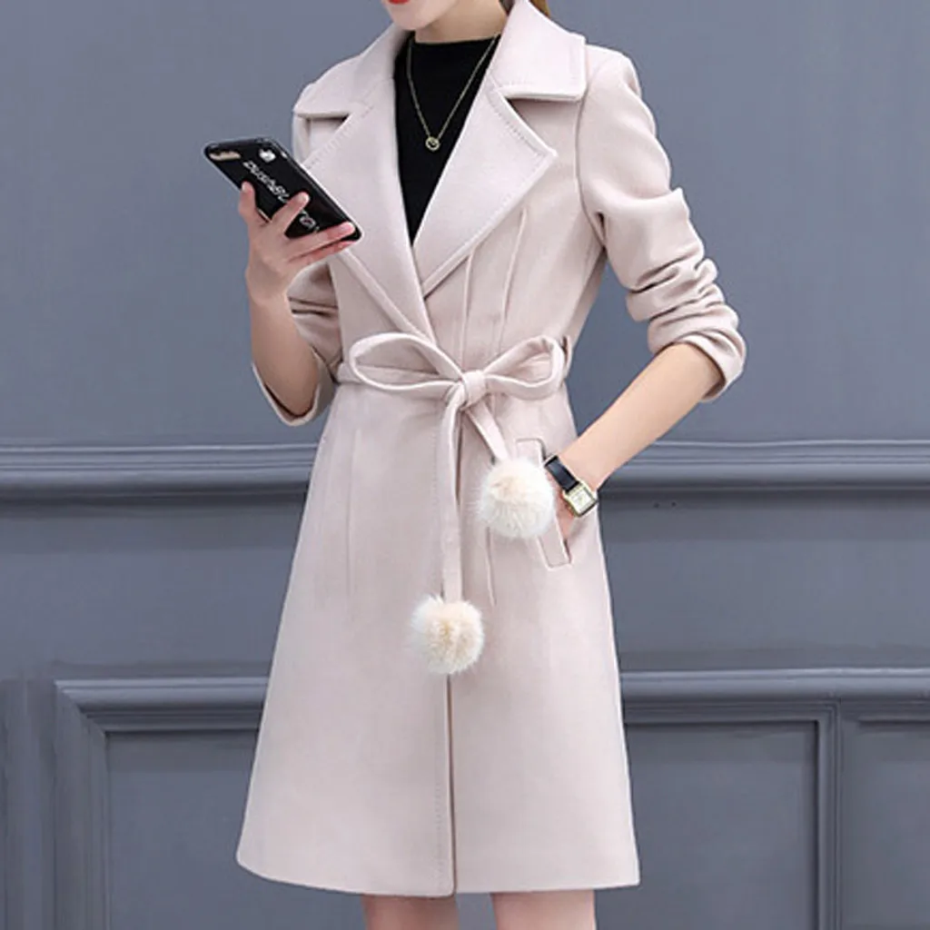 Long Coats Women Casual Hooded Wool Coats New Autumn Winter Korean With Belt Black Woolen Coat Ladies Elegant Cardigan#J30