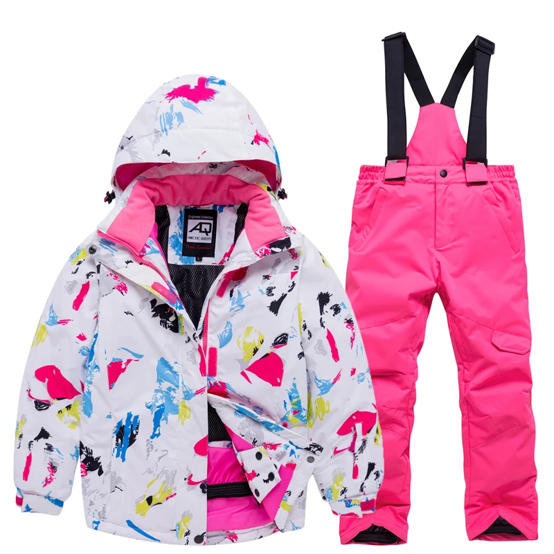 Детский лыжный костюм для девочек, куртка для сноуборда, штаны, зимняя одежда, брюки, ветронепроницаемые, водонепроницаемые, уличная спортивная одежда для катания на лыжах