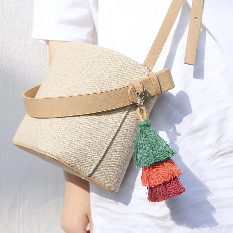 

Handmade Women Colorful Boho Pom Pom Tassel Bag Charm Key Chain Fashion Jewerly