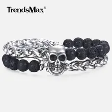 8mm Lapis Lazuli Tiger Eye Stone Men's Beaded Bracelet Stainless Steel Wheat Link Bracelet Male Wristband Gifts for Men DBM46