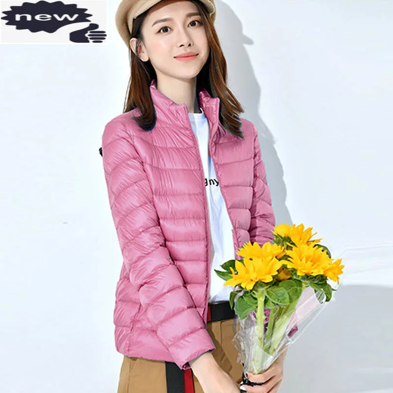 

Hot Sale Lightweight Womens Short White Duck Down Jackets Long Sleeve Zipper Fly Solid Slim Fit Female Winter Coats Plus Size