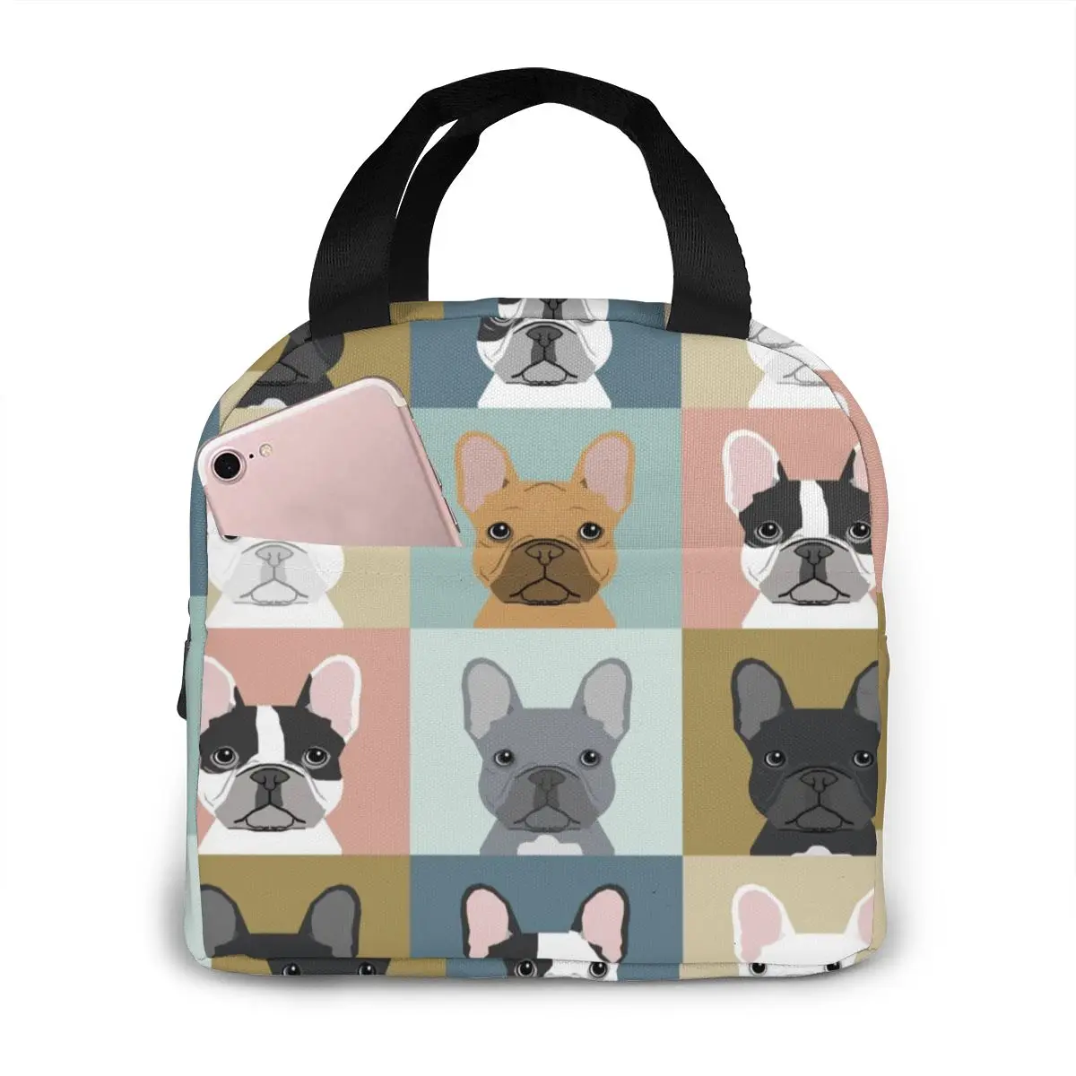 Bolso de lona aislada con dibujo de Bulldog Francés para mujer, lonchera térmica portátil para comida, bolso de Picnic para niños y mujeres