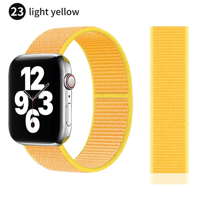 Nylon Strap for Apple watch series 7 band 41mm 44mm 40mm 42mm 38mm smartwatch wristband belt sport loop bracelets iWatch 3456 se Light yellow