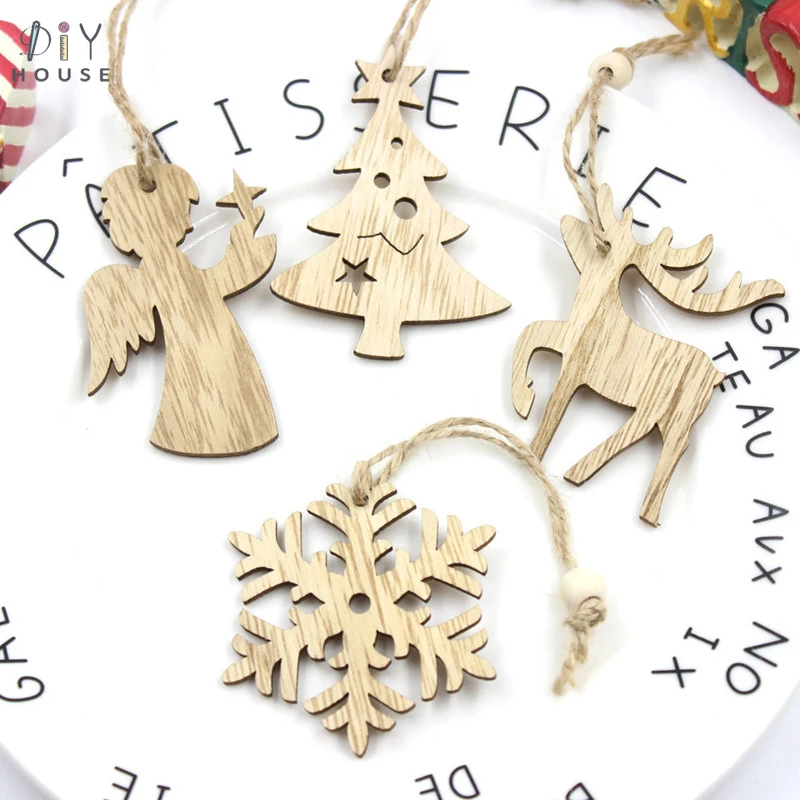 

6Pcs Snowflake/Elk/Tree Christmas DIY Craft Wooden Pendant Drop Ornaments Christmas Tree Decorations Hang Tag Wood Sculpture