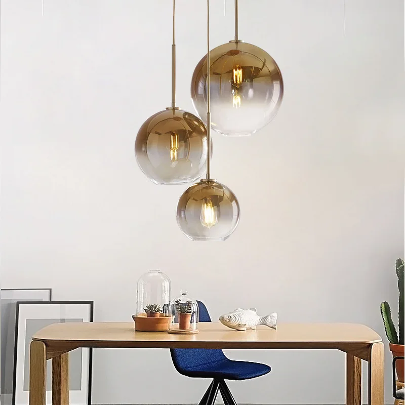 Modern Small Pendant Lamp Round Ball Glass Light Gold Silver Hanging Lamps For Dining Living Room Indoor Fixture | Лампы и освещение