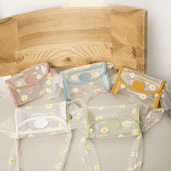 

PU+PVC 2020 New Fashion Personality Printed Silk Scarf Transparent Small Square Bag Jelly Shoulder Diagonal Bags Mochila Mujer