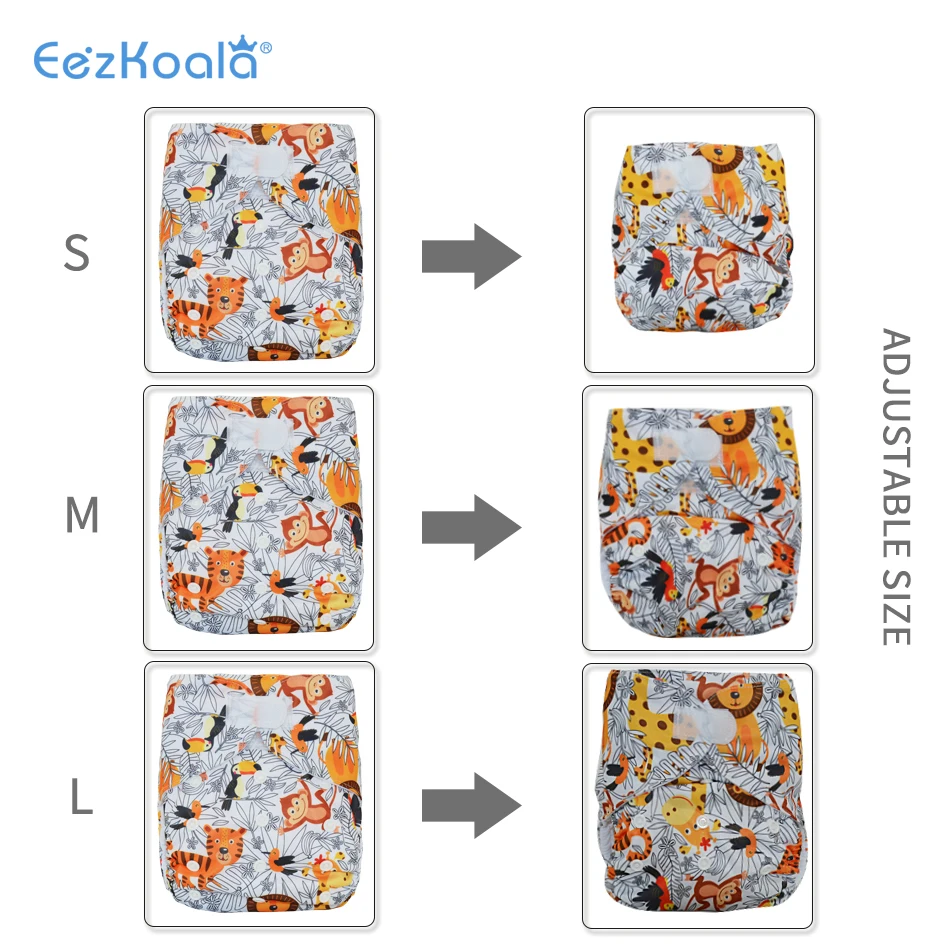 EezKoala Eco-Friendly Big Size XL Cloth Diaper Washable Adjustable Nappies Reusable Cloth Diapers Cover Fit 2-5 Years Baby