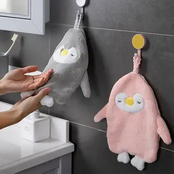 

Cartoon Hanging Handkerchief Towels Washcloths Soft Coral Velvet Towels Animal Penguin Kitchen Dishwashing Handkerchief Towels