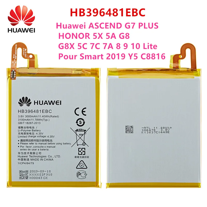 100% оригинальная HB396481EBC батарея для huawei ASCEND G7 рlus HONOR 5X 5A G8 G8X 5C 7C 7A 8 9 10 Lite Pour Смарт 2019