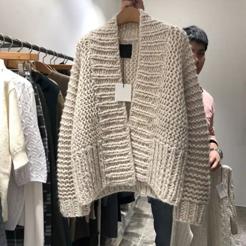 Thick V Neck Knitted Cardigan Sweater 