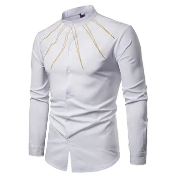 

Men's Spring Casual Slim Fit Shirts Embroidery Long Sleeve Shirt Top Blouse Korean Slim Design Formal Casual Male Shirt 8.5
