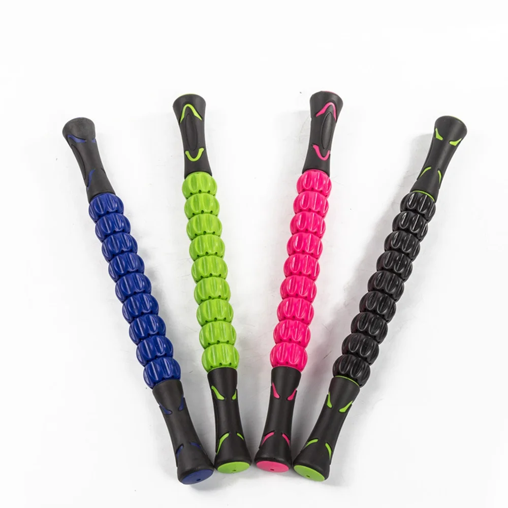

MHKBD Body Massage Roller Elaxing Muscle Stick RYoga Exercise Fitness Massager Tool 4 Colors 9 Gears Spiky Wheel KBD0060