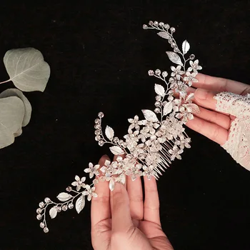 

Elegant Exquisite Wedding Hair Combs Bride Copper Flower Leaf Rhinestones Handmade Headpeice Hair Jewelry Ornaments LB