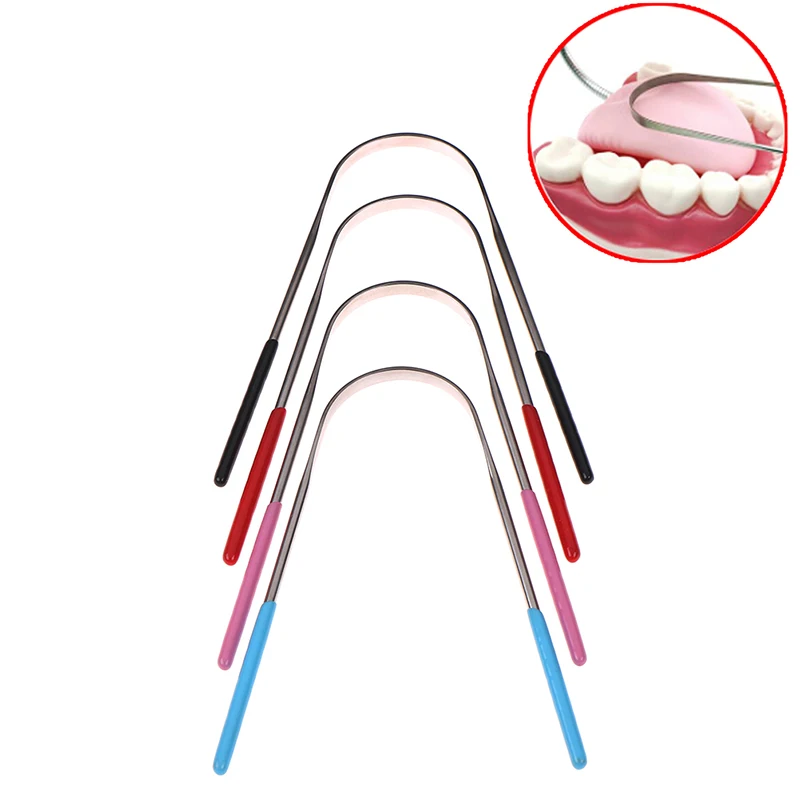 1PCS Healthy Tongue Cleaner Stainless Steel Silica Handle Tongue Scraper Oral Hygiene Dental Cleaning Brush Oral Care