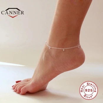 

CANNER 925 Sterling Silver Anklet for Women Simple beads Foot Chain Anklets Bracelet Ankle Female Fine Jewelry Gift tobillera