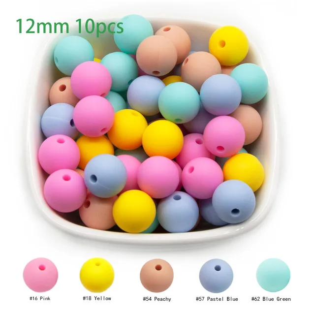 Cute-Idea 10pcs Baby Silicone Round Beads 9/12/15mm Food Grade Chewable Pearl Beads DIY Teething Pacifier Chain Toys Baby Goods 12MM-M