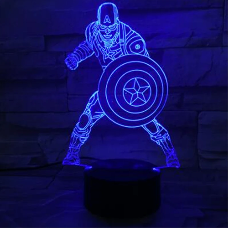 Marvel Avengers Acrylique 3d Lampe Super Héros Illusion Nuit Lumière Iron  Man Spider Man Captain America Équipe Led Lampe de Table Kid Cadeau