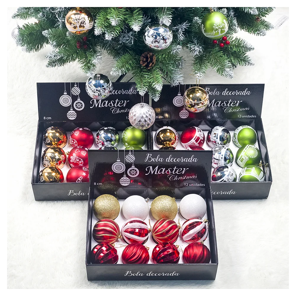 

12PCS 8cm Christmas Tree Ball Decor Ball Christmas Party Hanging Ball Ornament 6cm Decorations Home Xmas Decoration Gifts