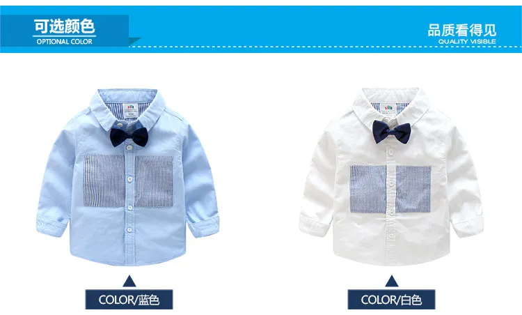 Kids Shirt 2018 Spring Autumn New Design Cotton Long Sleeve Stripe Solid Color Bow Turn-Down Collar For Boys Shirt (2)