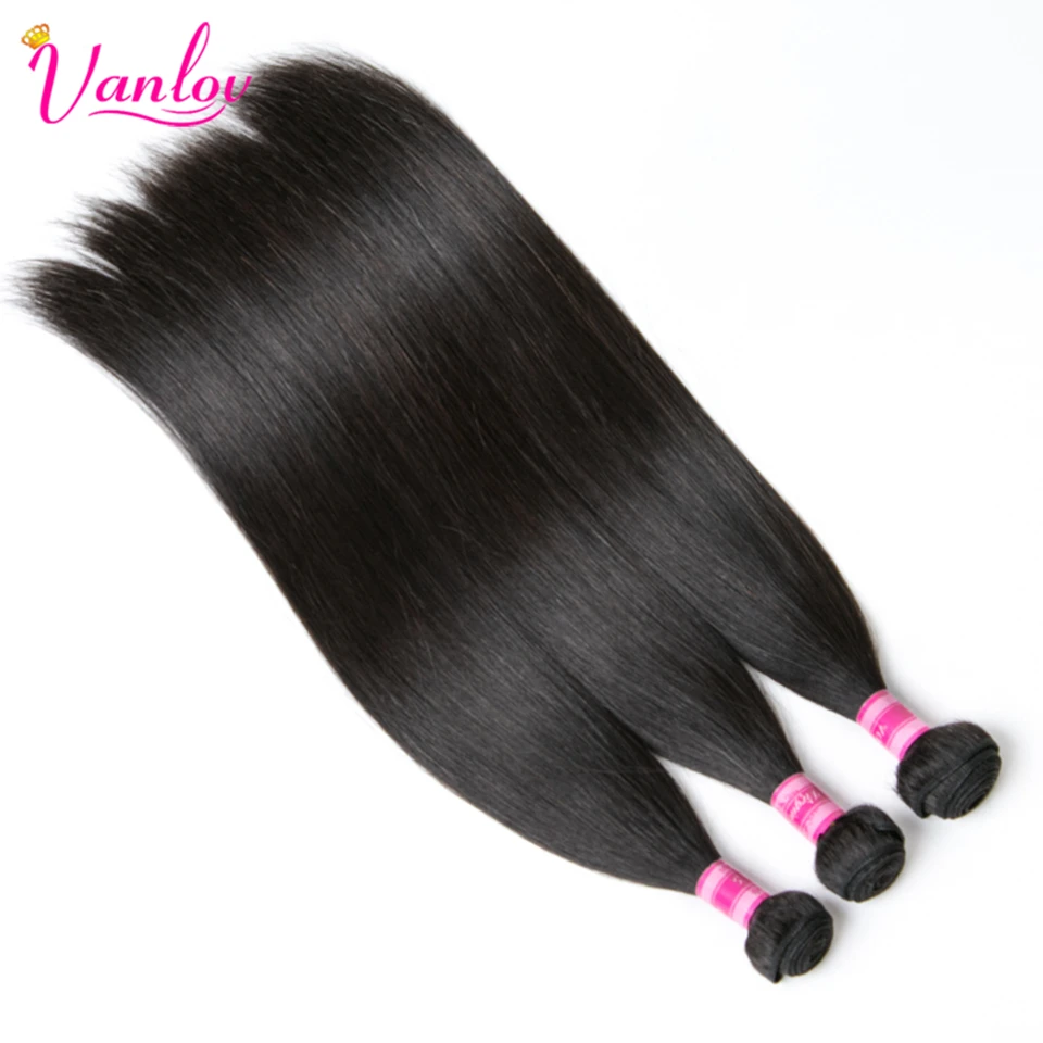Vanlov Straight Hair Bundles Brazilian Hair Human Hair Weave Bundles Natural Jet Black Hair Bundles Extensions Remy 34 Lots (4)