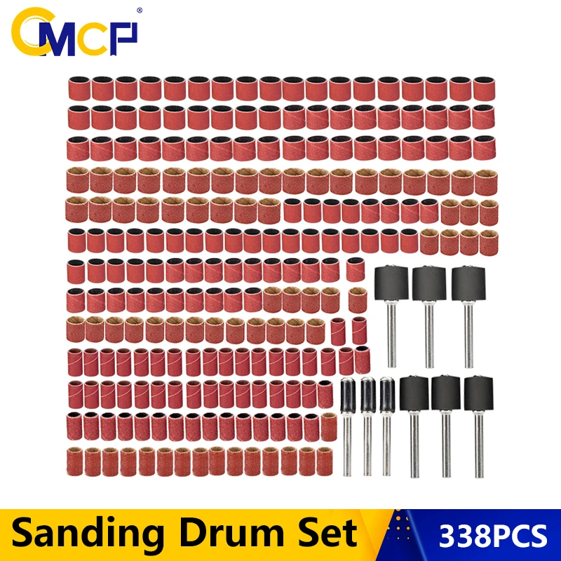 CMCP 338pcs 80 120 320 Grit Sanding Drum Set With 1/2 3/8 1/4 Inch Mandrels For Dremel Accessories Tools | Инструменты