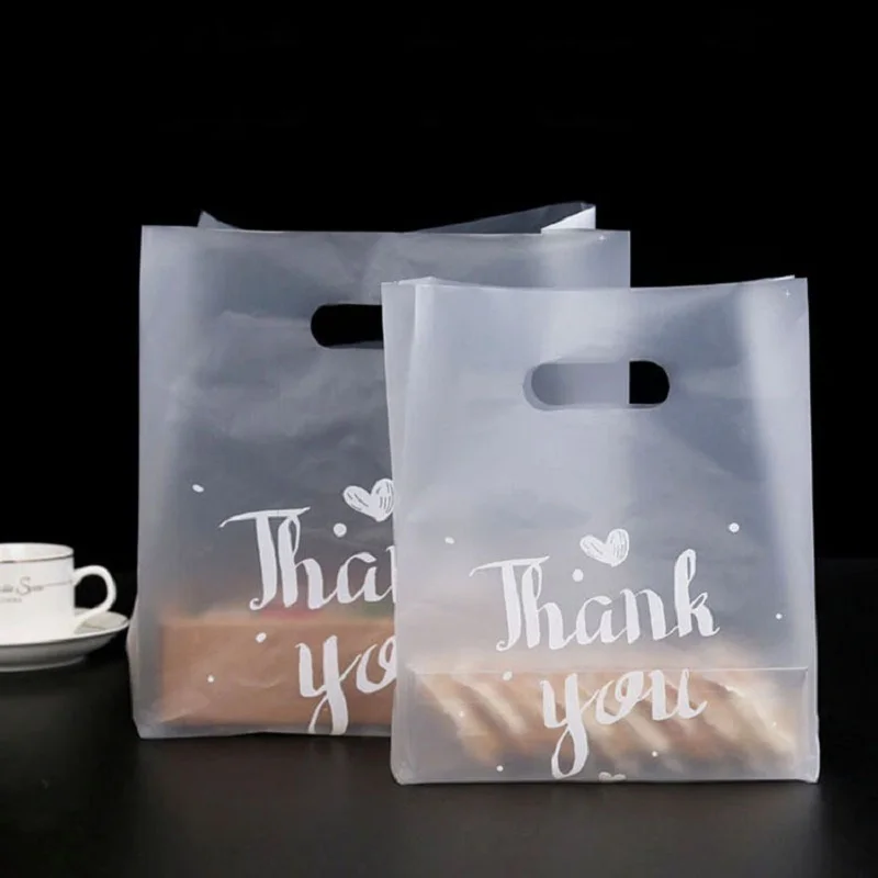 50pcs Thank you Plastic Bags Gift Packaging Bags with Handle Shopping Bag Christmas Wedding Party Favor Candy Cake Wrapping Bags