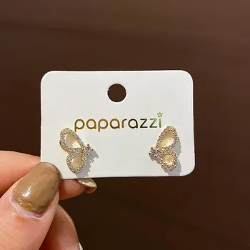 

925 Silver South Korea Delicacy Zircon Butterfly Non-symmetrical Ear Stud INS Online Celebrity Celebrity Style Small Earrings Ve