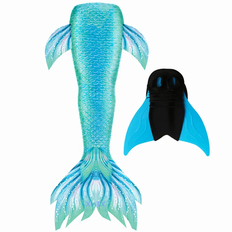 Tail with Fin Новая Пижама для детей и взрослых, Русалка Моноласты, хвосты для купания для летний купальный костюм русалки с раскладным механизмом, в комплекте, летний костюм - Цвет: Tail with Fin