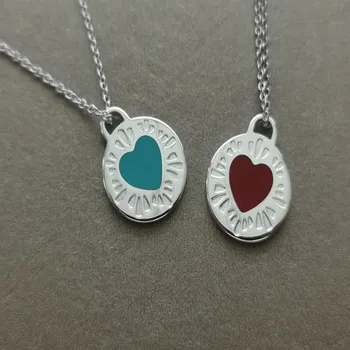 

S925 pure silver 1:1 popular classic fashion red enamel, enamel ms green circular love O shape necklace jewelry