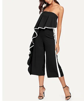 

Summer Ruffle Loose Sleeveless off shoulde Jumpsuits Sexy Strapless Ankle Length Wide Leg Pants Women Casual White Black Rompers