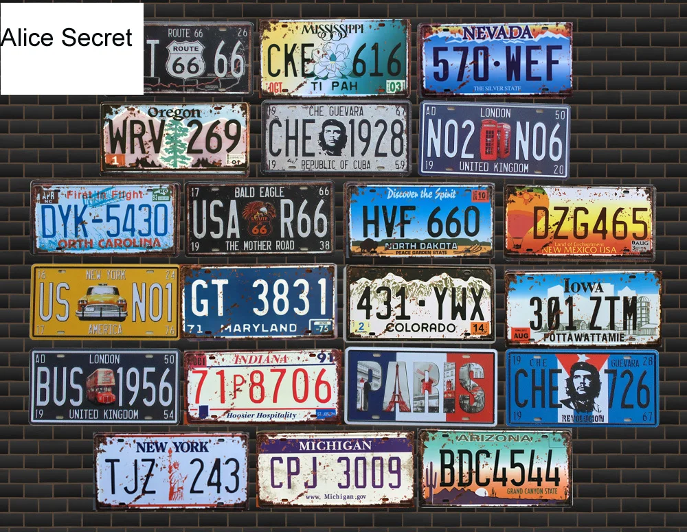 

Hot American Car Number USA License Metal Plates Garage Plaque Metal Tin Sign Bar Decoration Vintage Home Decor 15x30cm