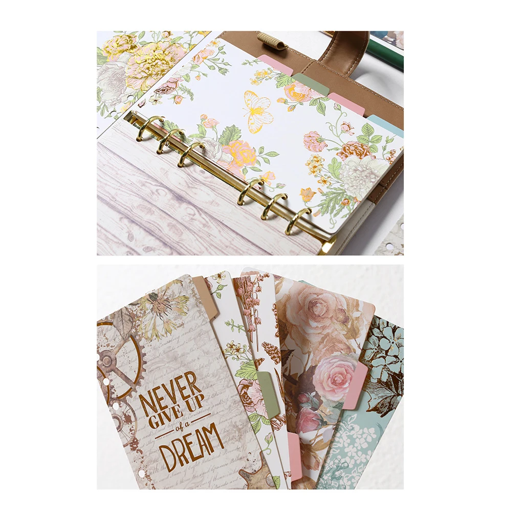 5 Pack 6 Ring Binder Dividers with Reinforced Edge, Tabs, 6 Hole Punch Section Index Dividers for Binders