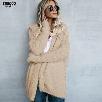 

Women Casual Long Sleeve Solid Long Loose Open Stitch Neck Cardigan Coat Summer