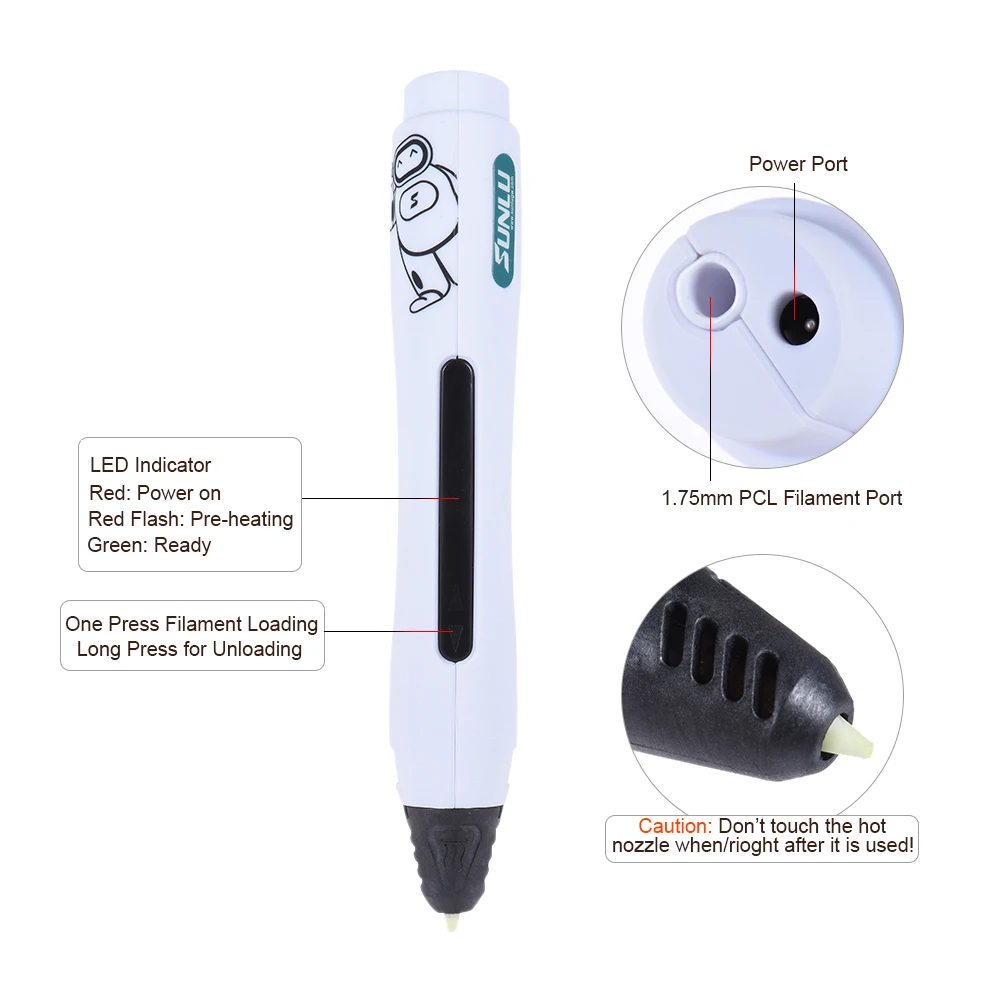 SUNLU 3D низкотемпературная ручка для детей каракули и исследования креативная поддержка PCL нити 1,75 мм как лучший подарок