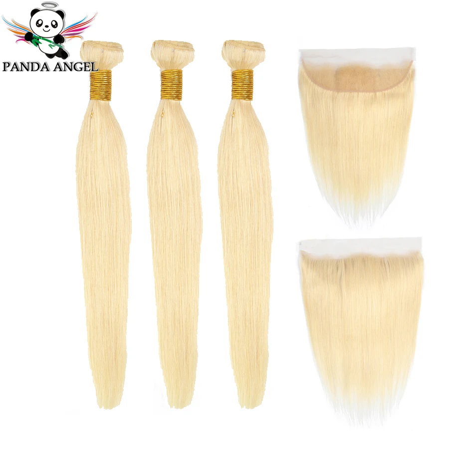 

Panda Angel Remy Blonde Color Hair Straight 3 Bundles with 13x4 Ear to Ear Lace Frontal Closure Malaysia Human Blonde 613 Hair