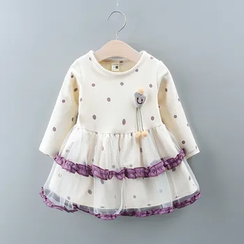 

Autumn Winter Fashion Kids Baby Girl Dot Print Bow Tulle Patchwork Long Sleeve Party Princess Dress Clothing vestido bebe Z4