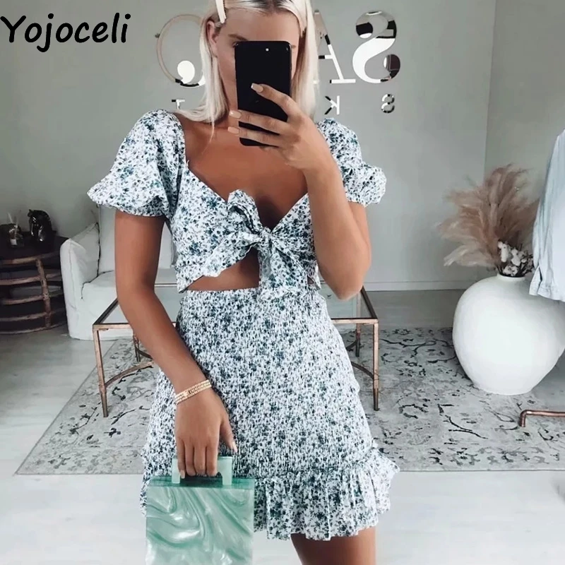 Yojoceli элегантное облегающее платье с бантом и рюшами летнее женское пляжное