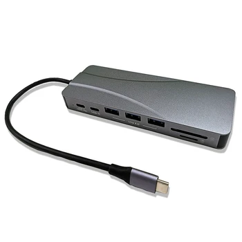 

USB Type C 14 in 1 Dock Station USB C Aluminum with Gigabit Ethernet HDMI VGA o Mic Port SD/TF Card Reader