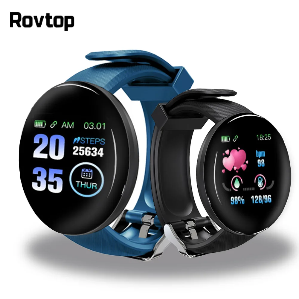 

Rovtop D18 Bluetooth Smart Watch Men Women Blood Pressure Smartwatch Tracker Pedometer 116 Plus Smart Watches for Android IOS