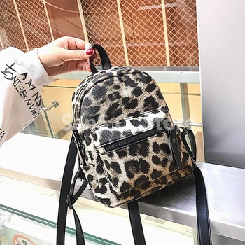 

Fashion Leopard Print Small Backpacks Women PU Leather Kids Back Pack Travel Chain Plush Winter Bag Sac Mochila Feminina bagpack