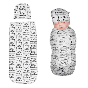 

Newborn Baby Soft Letter Printing Blankets Swaddling Infant Swaddle Wrap And Hat Set