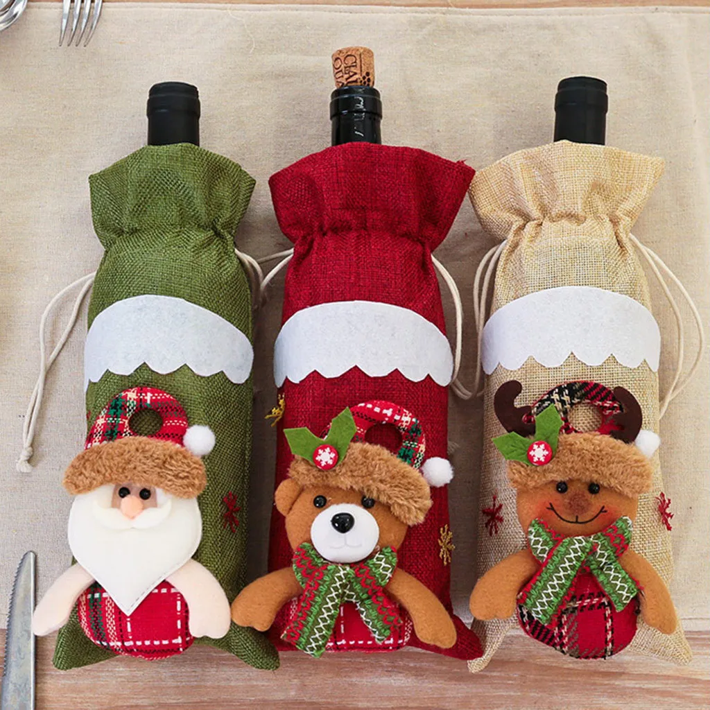 Christmas Wine Bag Machine Embroidered Wine Bottle Set Table Decoration Regalos Navidad Wine Bottle Cover Christmas Gift Bags