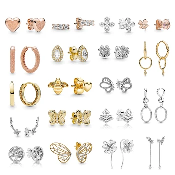 

100％ 925 Pure Silver 1:1 High Quality Woman Clover Heart-shaped Butterfly Earrings Jewelry